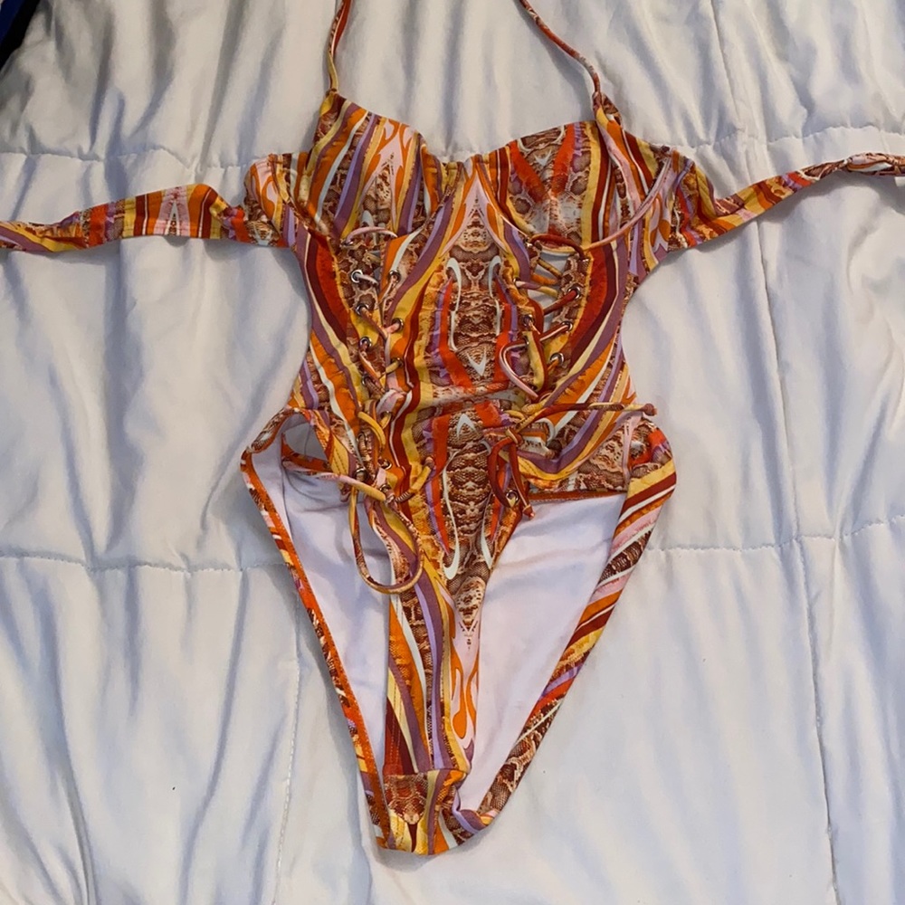 Fashion Nova One Piece Orange Pattern One Piece